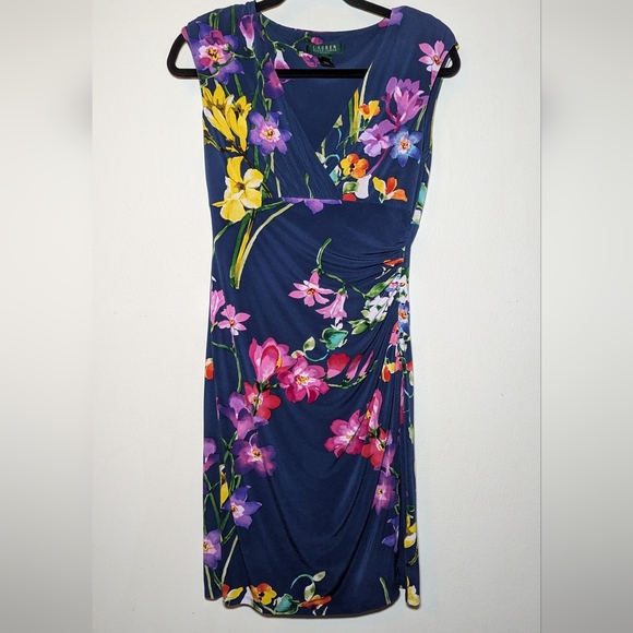 Lauren Ralph Lauren Dresses & Skirts - Lauren Ralph Lauren Blue Floral Faux Wrap Dress Women's Size 6P